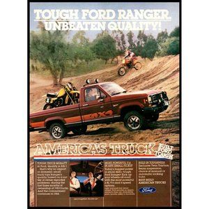 1984 Ford Ranger 4x4 Pickup Truck Vintage Print Ad Dirt Bike Off Road Wall Art